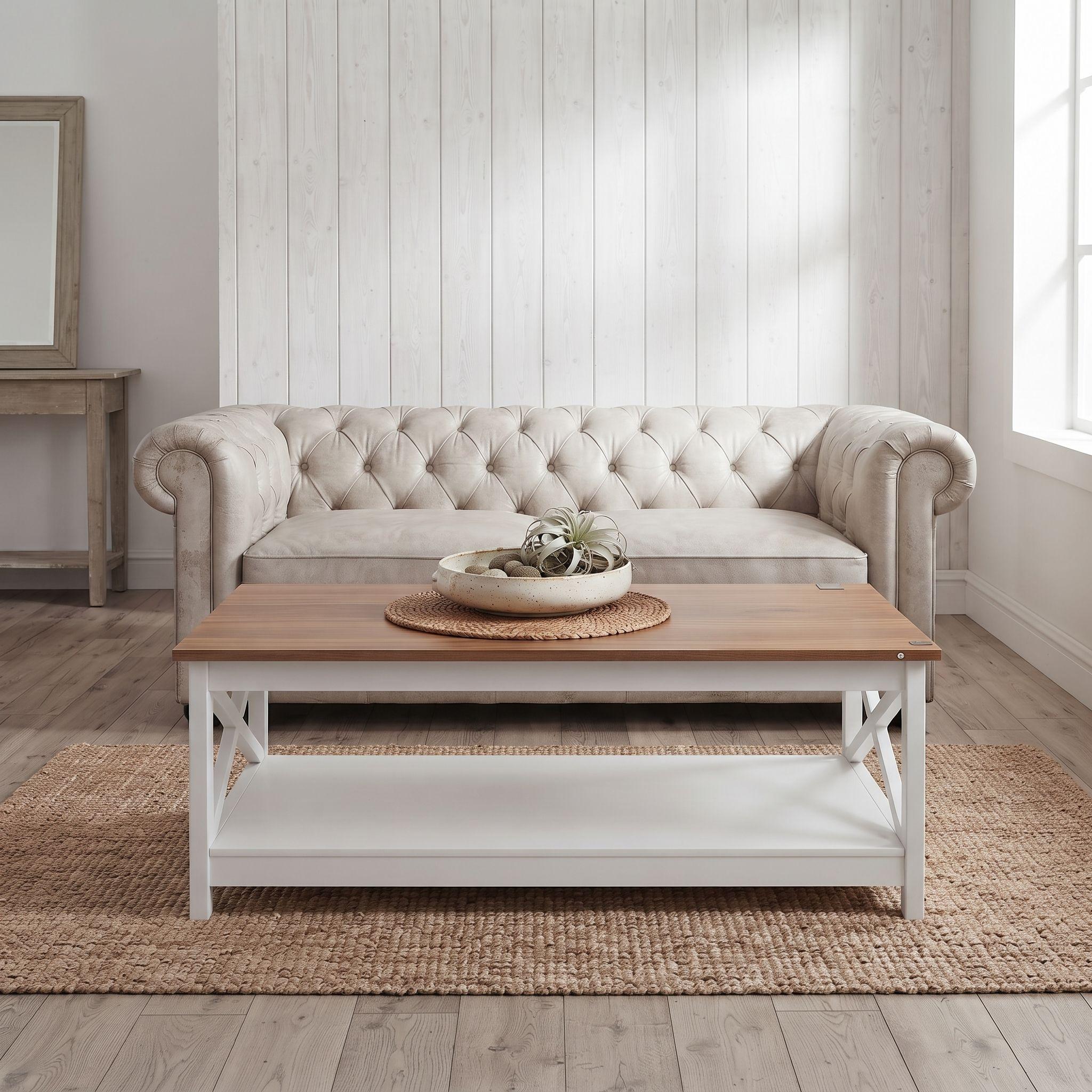 Mesa de Centro Rectangular Blanca Madera Vittoria-2