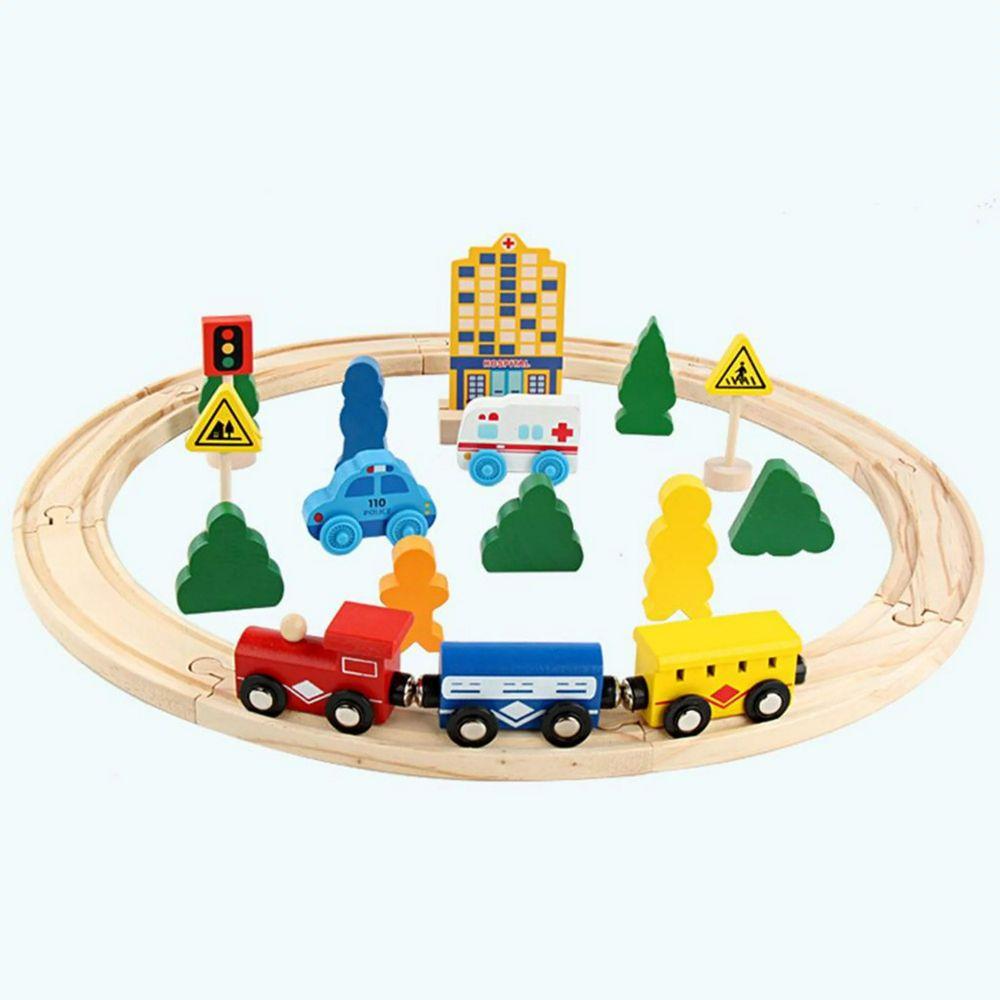 Pista Autos y Trenes de Madera Juguete Didáctico 26 pzas-0