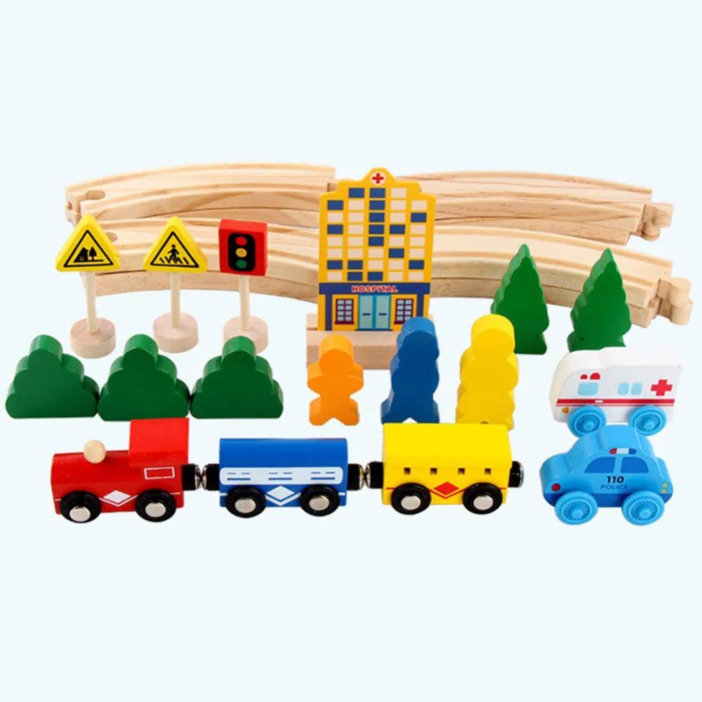Pista Autos y Trenes de Madera Juguete Didáctico 26 pzas-1