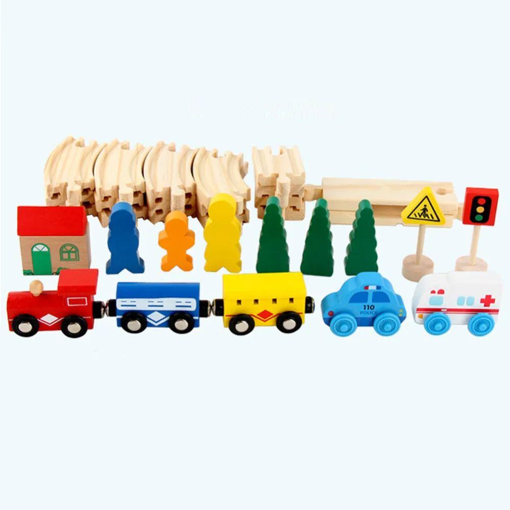 Pista Autos y Trenes de Madera Juguete Didáctico 26 pzas-2