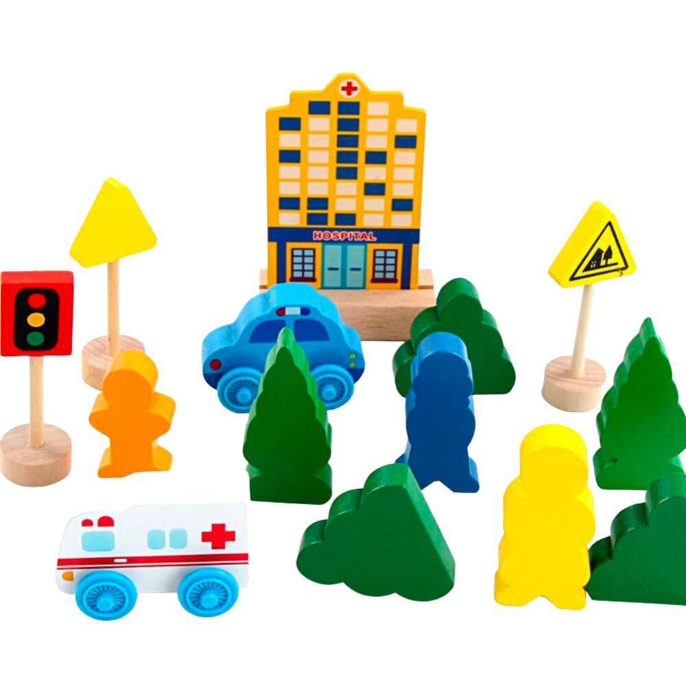 Pista Autos y Trenes de Madera Juguete Didáctico 26 pzas-4