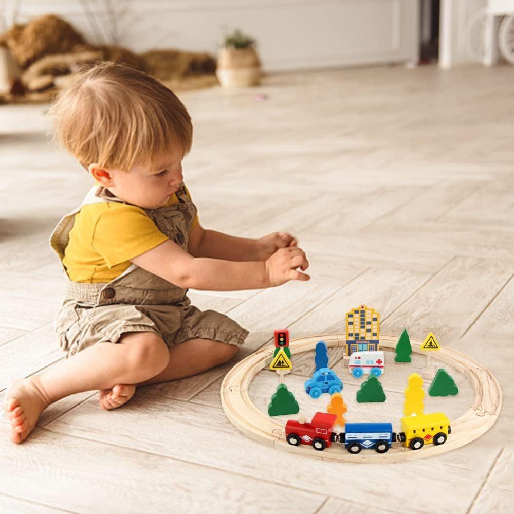 Pista Autos y Trenes de Madera Juguete Didáctico 26 pzas-5