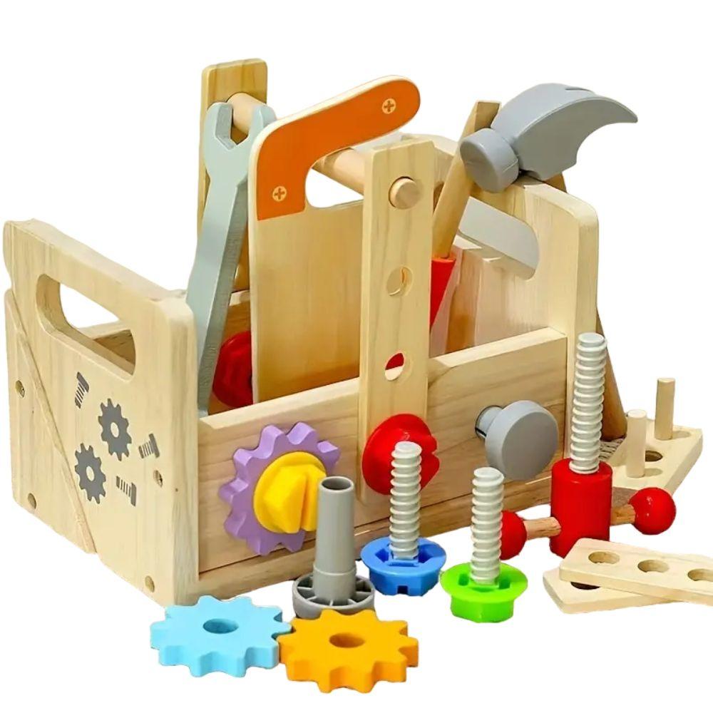 Caja de Herramientas y Tuercas de Madera Juguete Didáctico-1
