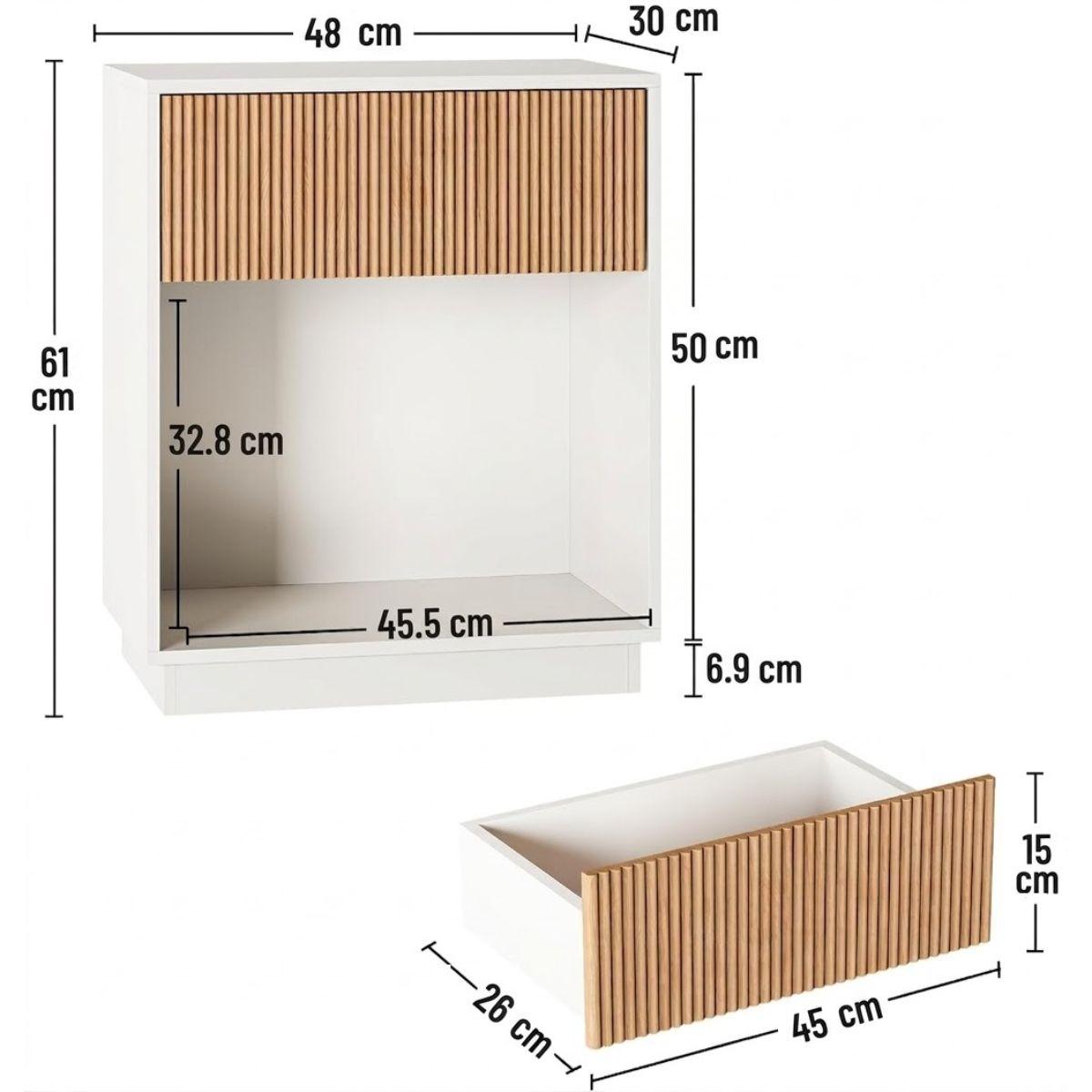 Set de 2 Veladores Blanco y Madera Acanalado Forli-3