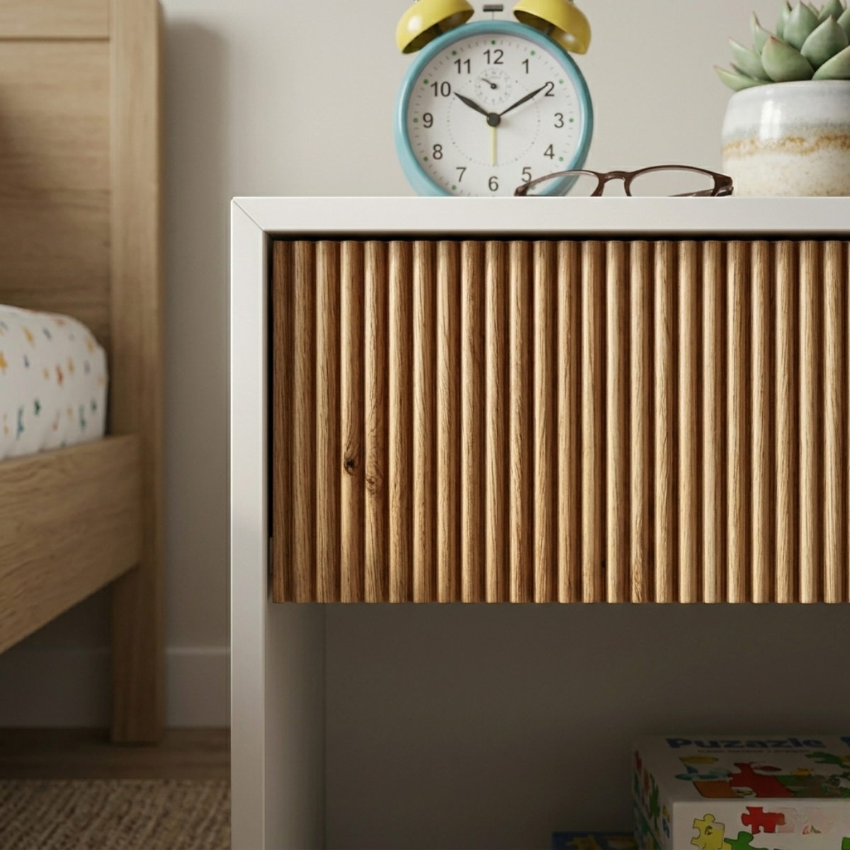 Set de 2 Veladores Blanco y Madera Acanalado Forli-5