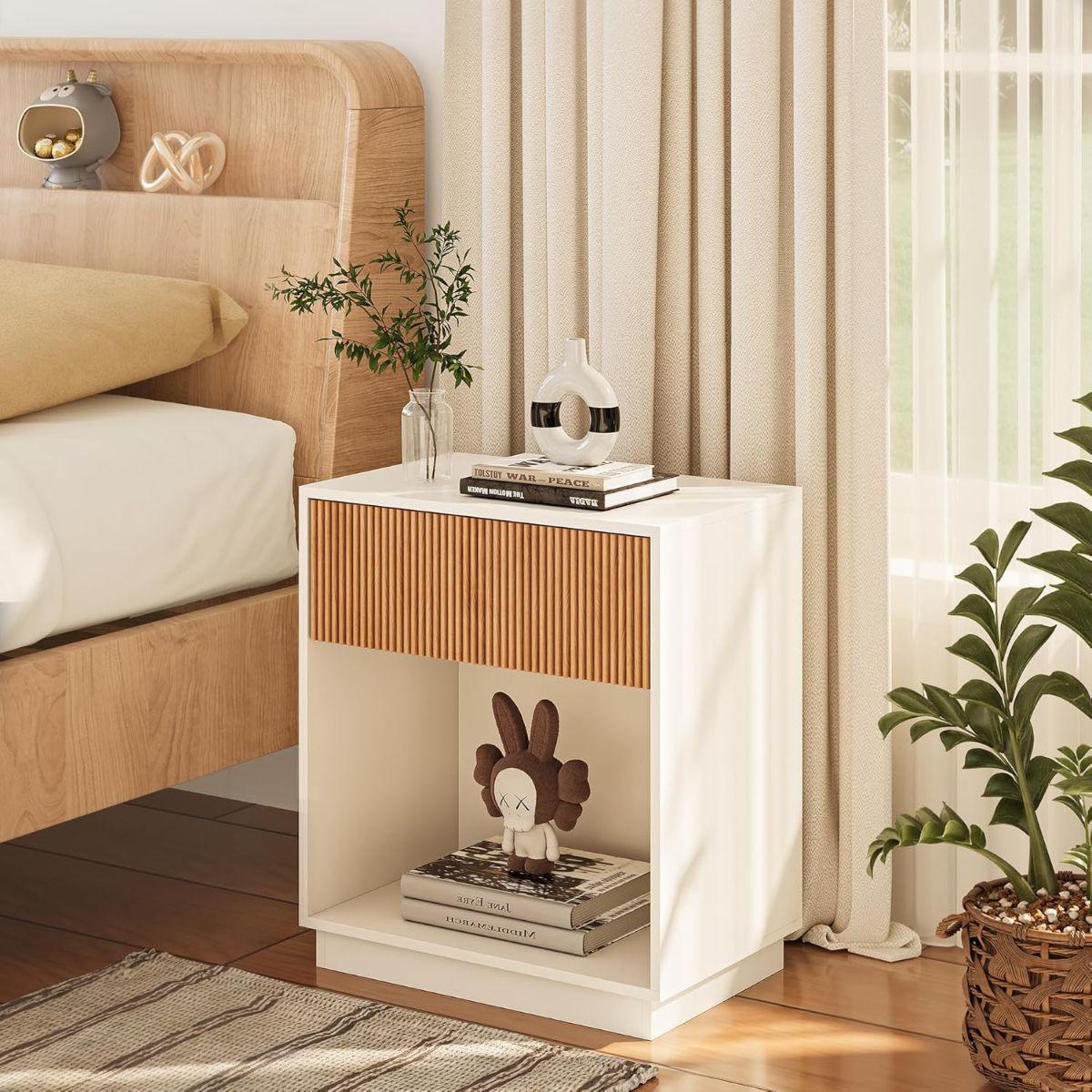 Set de 2 Veladores Blanco y Madera Acanalado Forli-6
