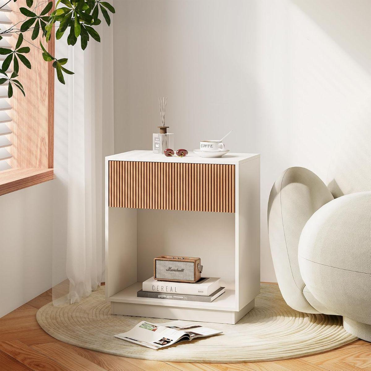 Set de 2 Veladores Blanco y Madera Acanalado Forli-7