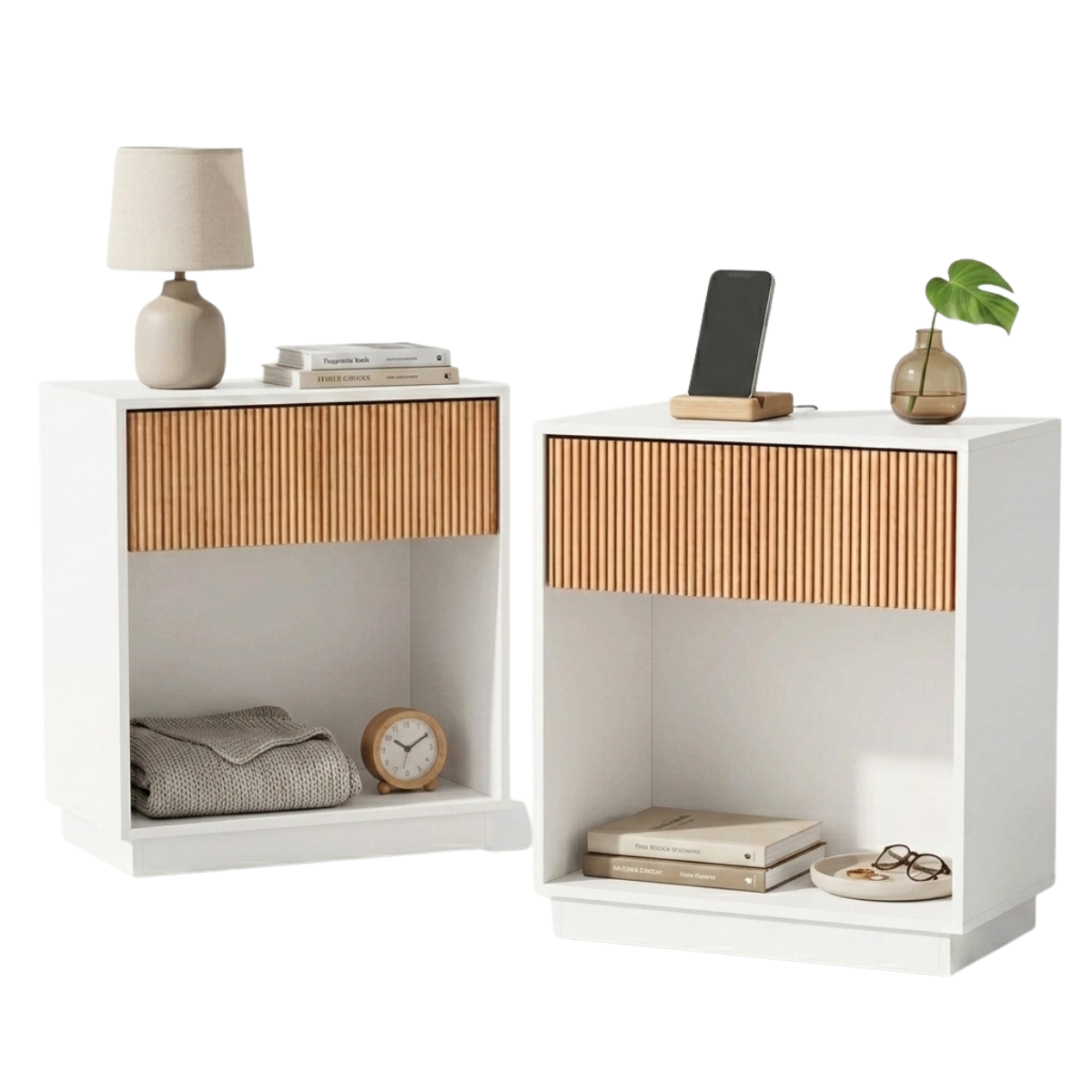 Set de 2 Veladores Blanco y Madera Acanalado Forli-6