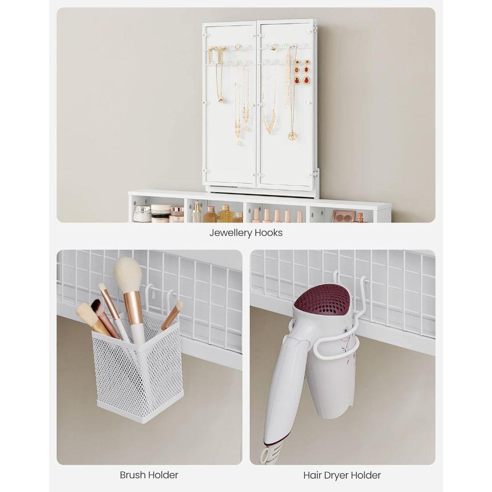 Mueble Tocador Blanco Organizador con Espejo y Banca Satra-4