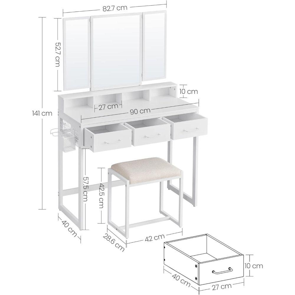 Mueble Tocador Blanco Organizador con Espejo y Banca Satra-5