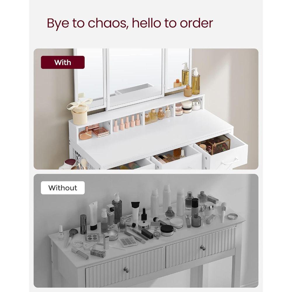 Mueble Tocador Blanco Organizador con Espejo y Banca Satra-6