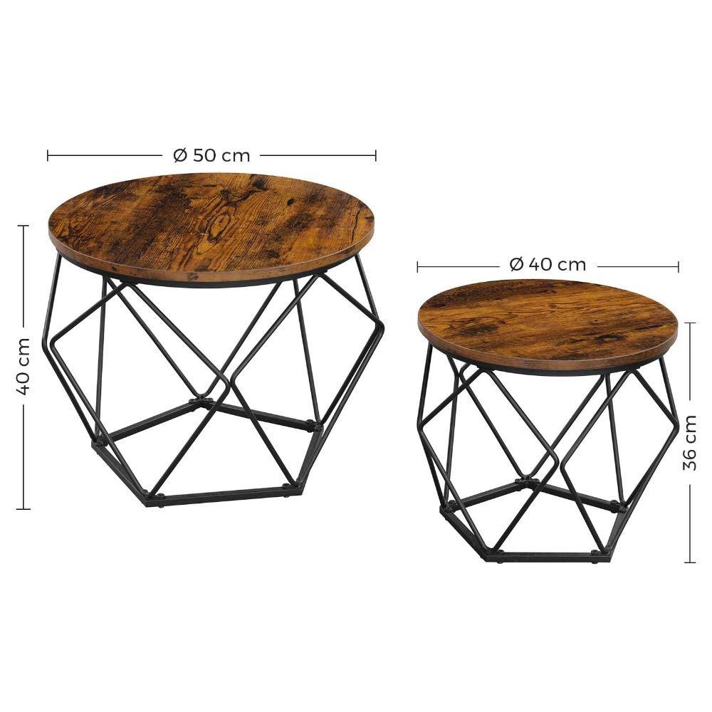 Set 2 Mesas Centro Helsinki Base Hexagonal Estilo Industrial-3