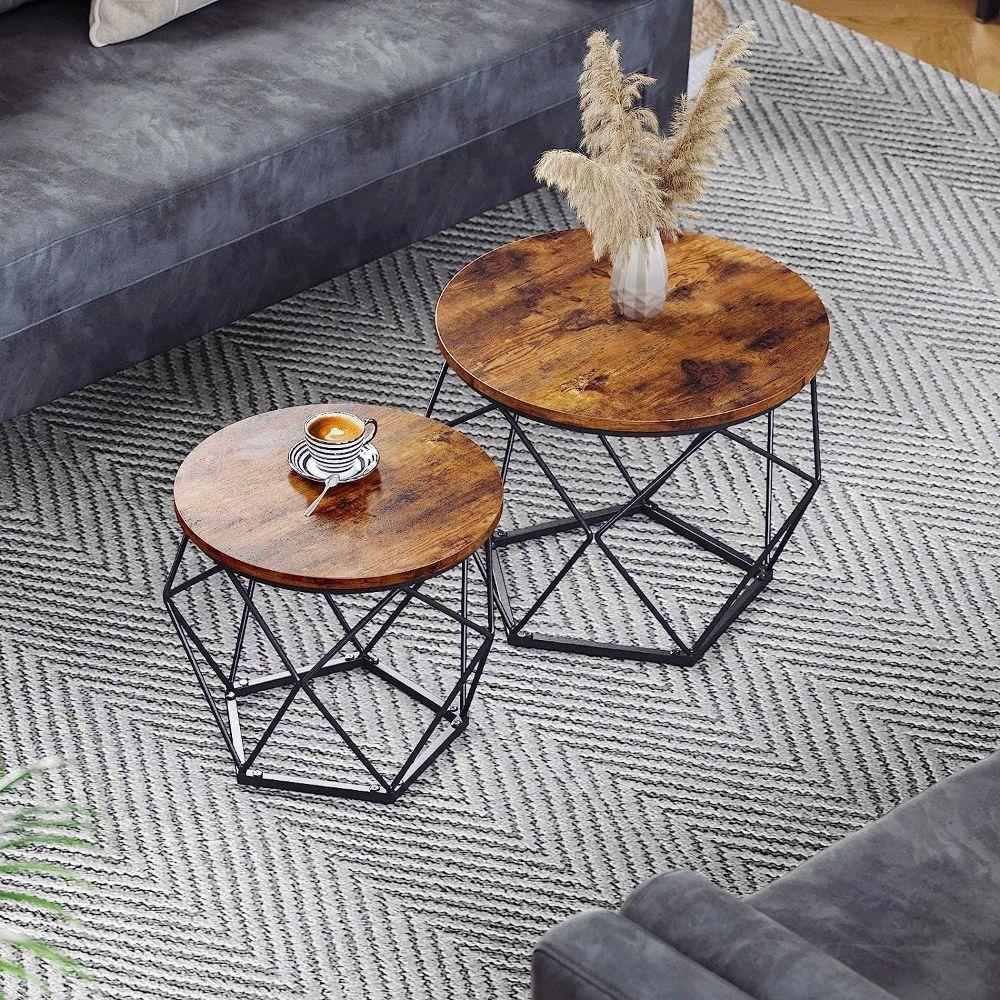 Set 2 Mesas Centro Helsinki Base Hexagonal Estilo Industrial-5