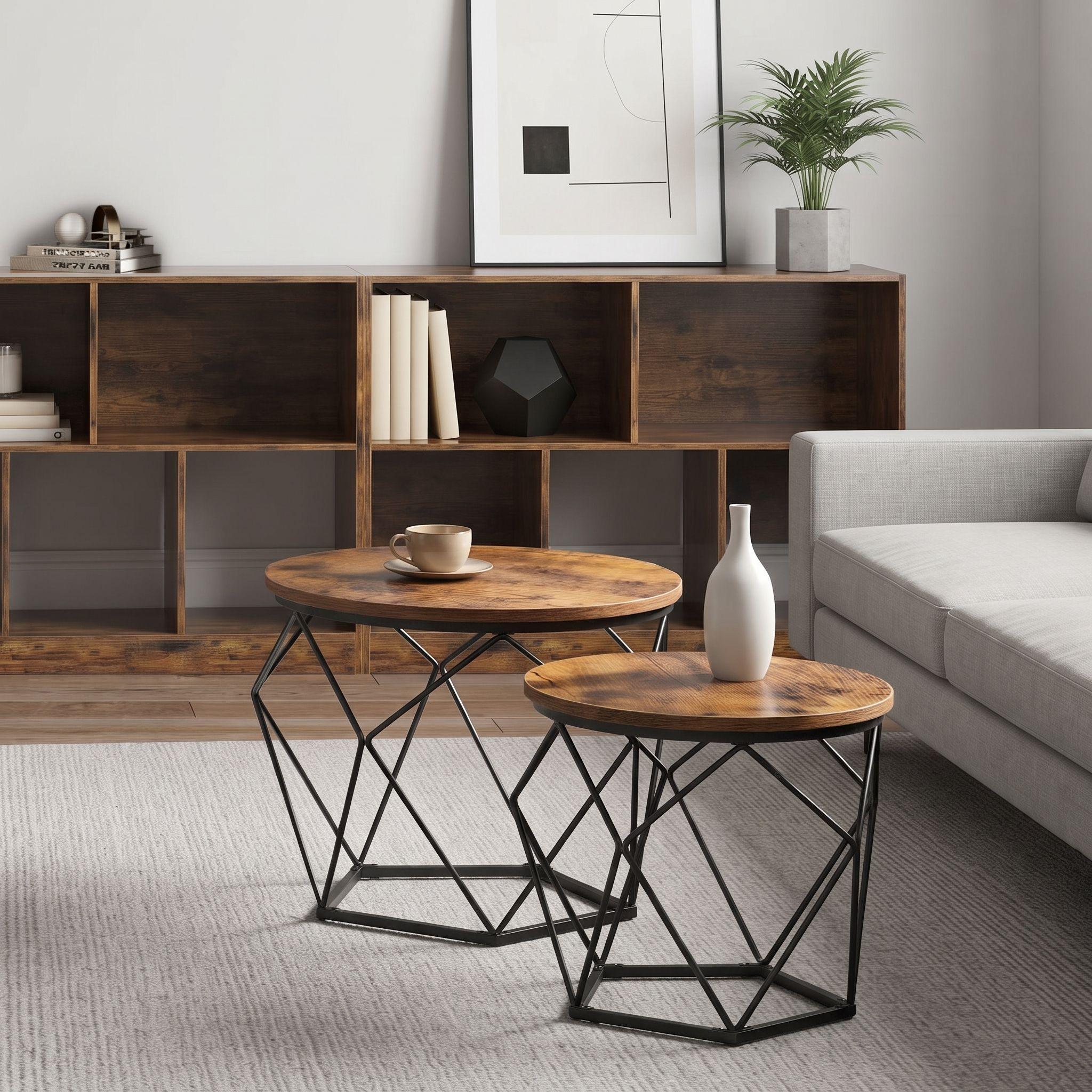 Set 2 Mesas Centro Helsinki Base Hexagonal Estilo Industrial-2