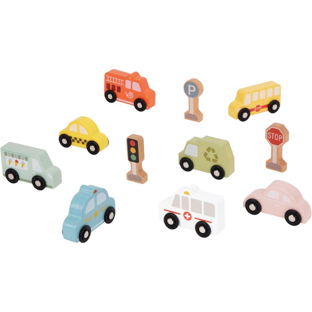 Set de 8 Autos de Madera con Señales de Transito Juguete-3