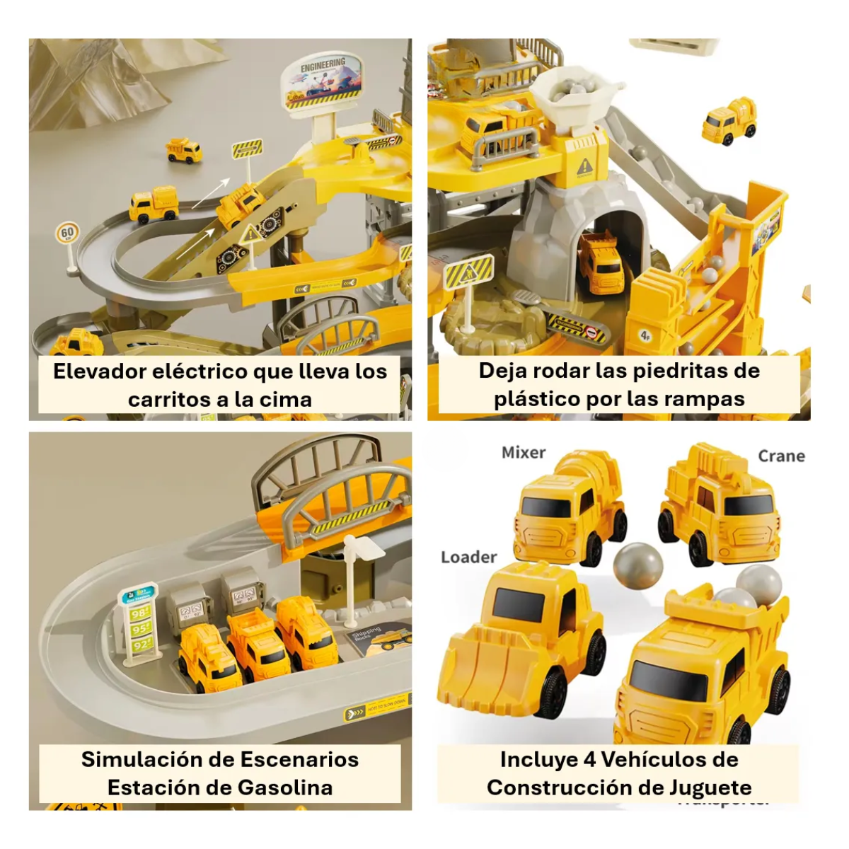 Pista de Ingeniería Armable con Grua Excavadora y Camiones-5