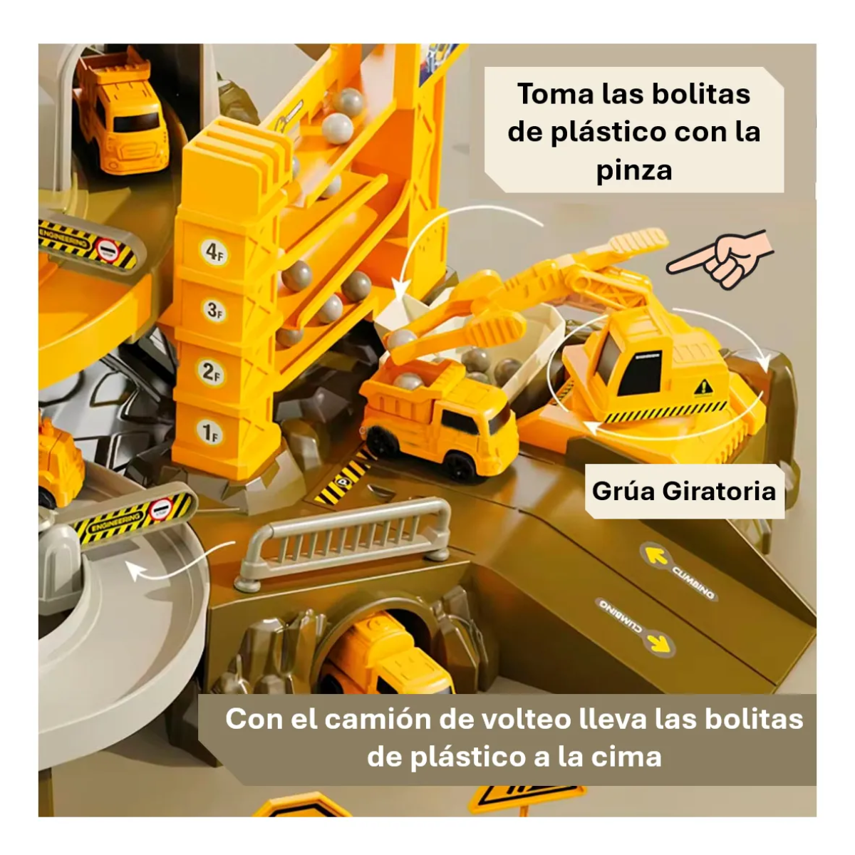 Pista de Ingeniería Armable con Grua Excavadora y Camiones-6