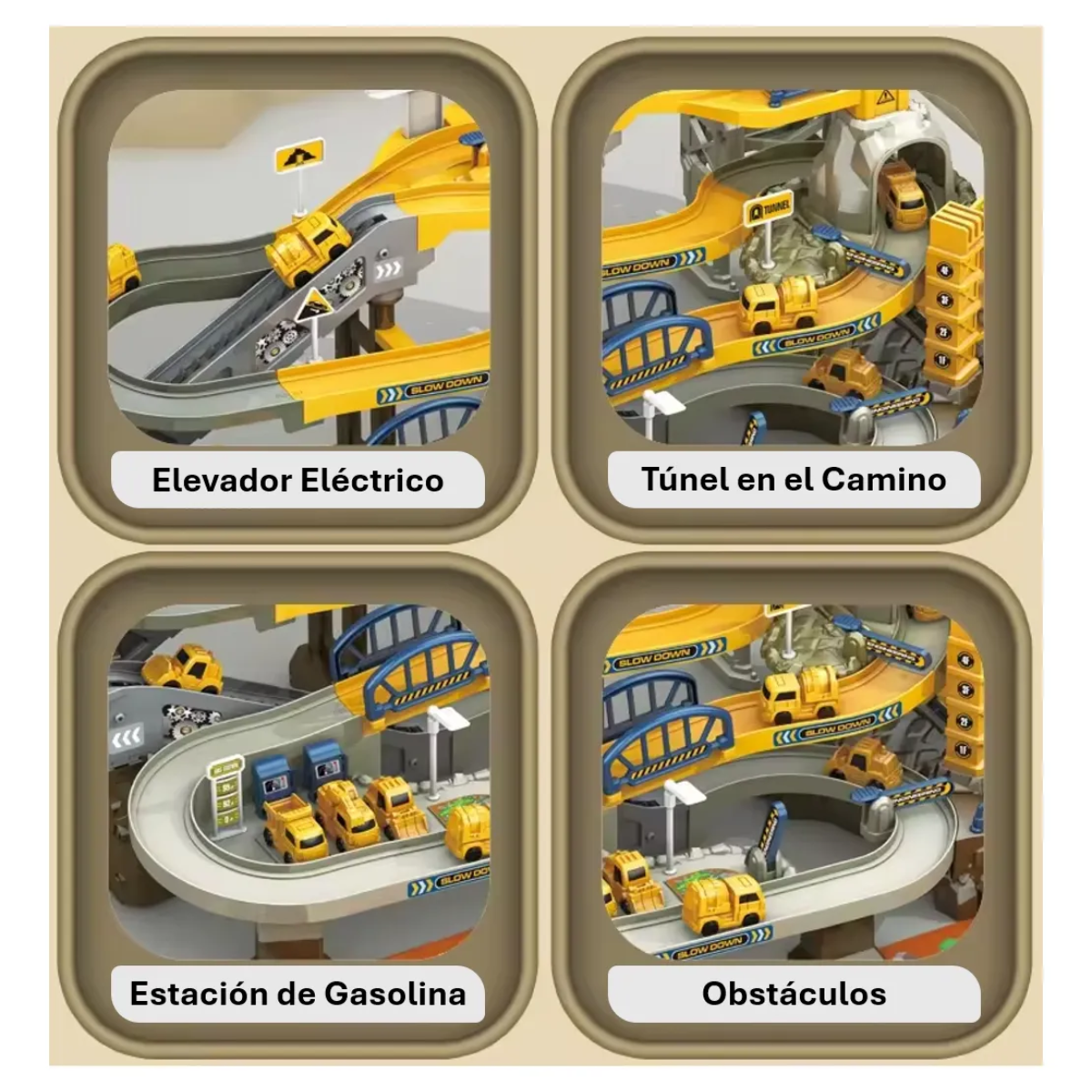 Pista de Ingeniería Armable con Grua Excavadora y Camiones-8