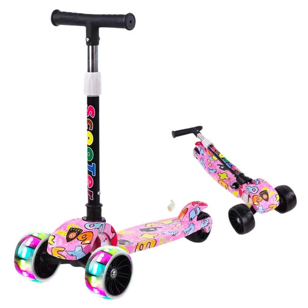 Scooter Plegable Graffiti 3 Ruedas con Luces Rosa Spacezat-0