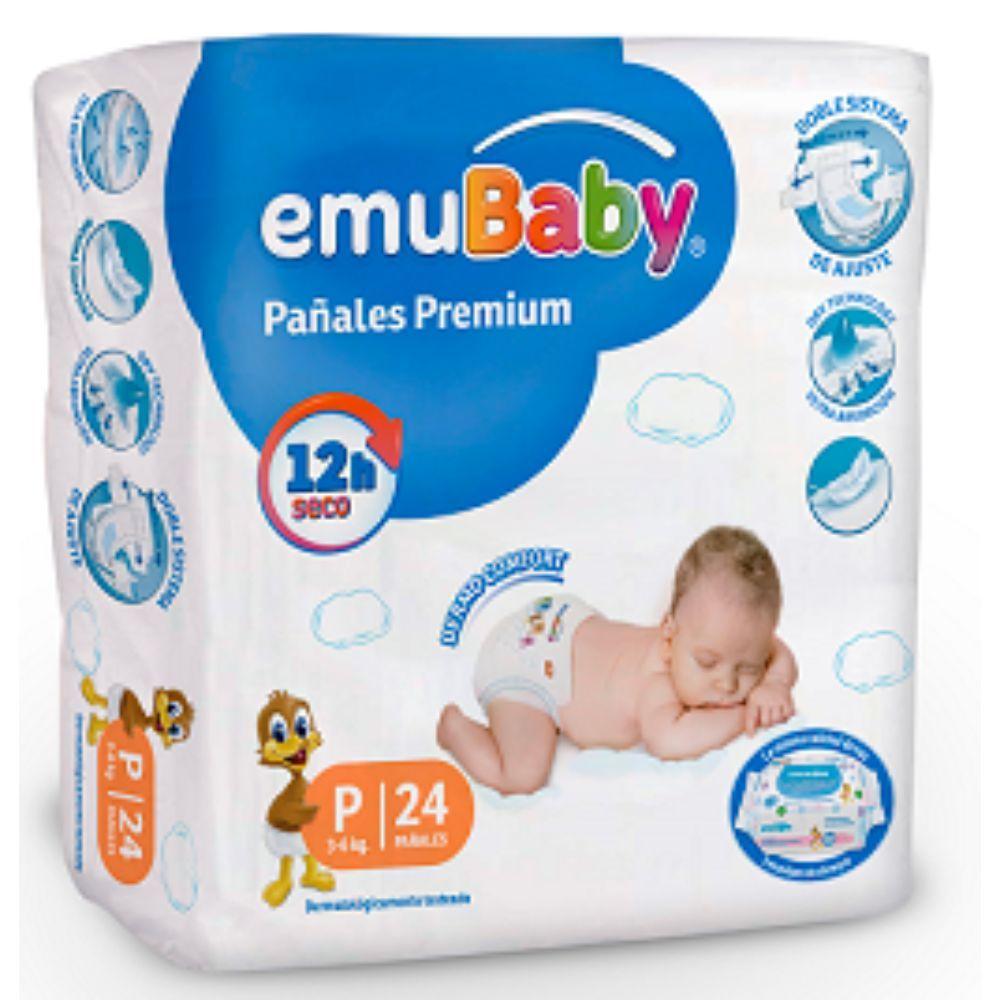 Pack 48u Pañales Premium Talla P 3 a 6 Kg Emubaby-1