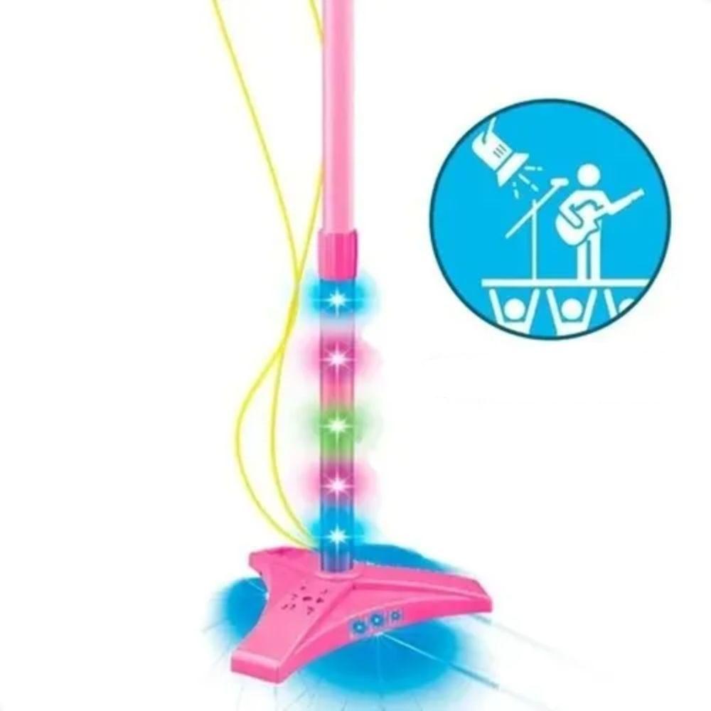 Micrófono Karaoke Infantil Doble con Luces Rosado-1