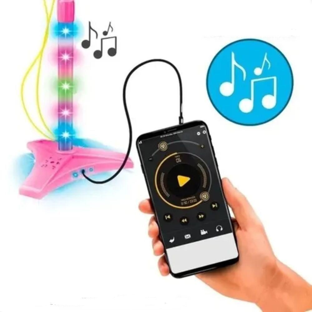 Micrófono Karaoke Infantil Doble con Luces Rosado-2