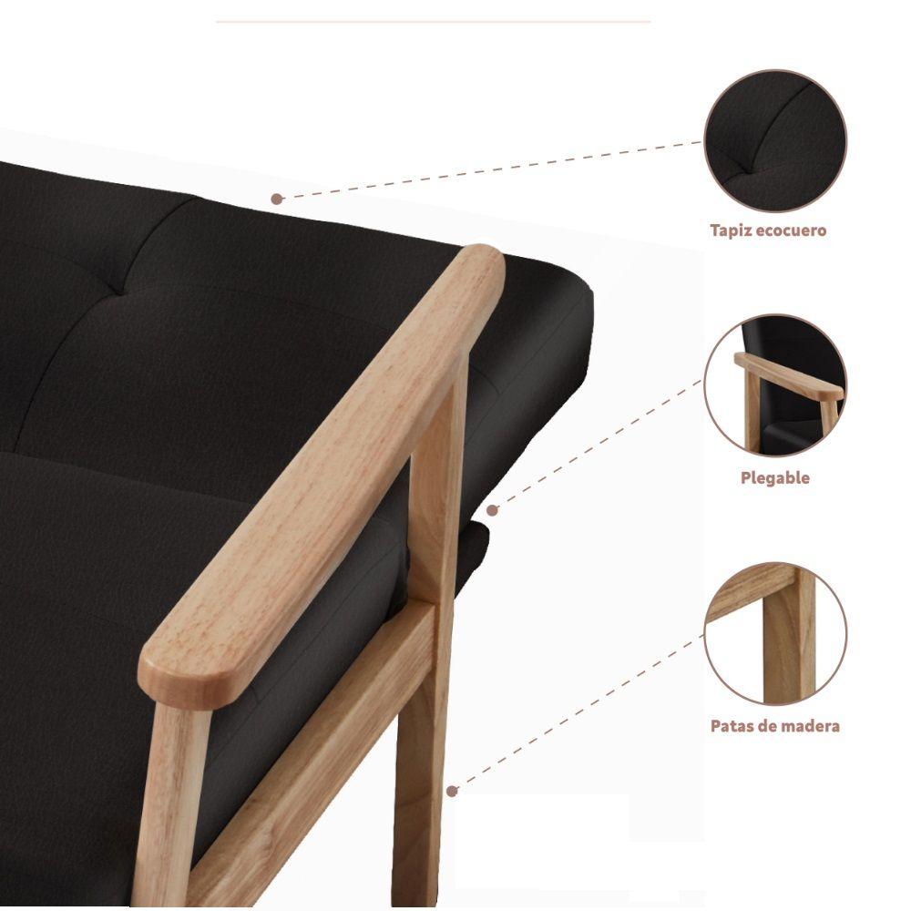 Futón Sofa Cama 3 Cuerpos Lahti Ecocuero Negro-2