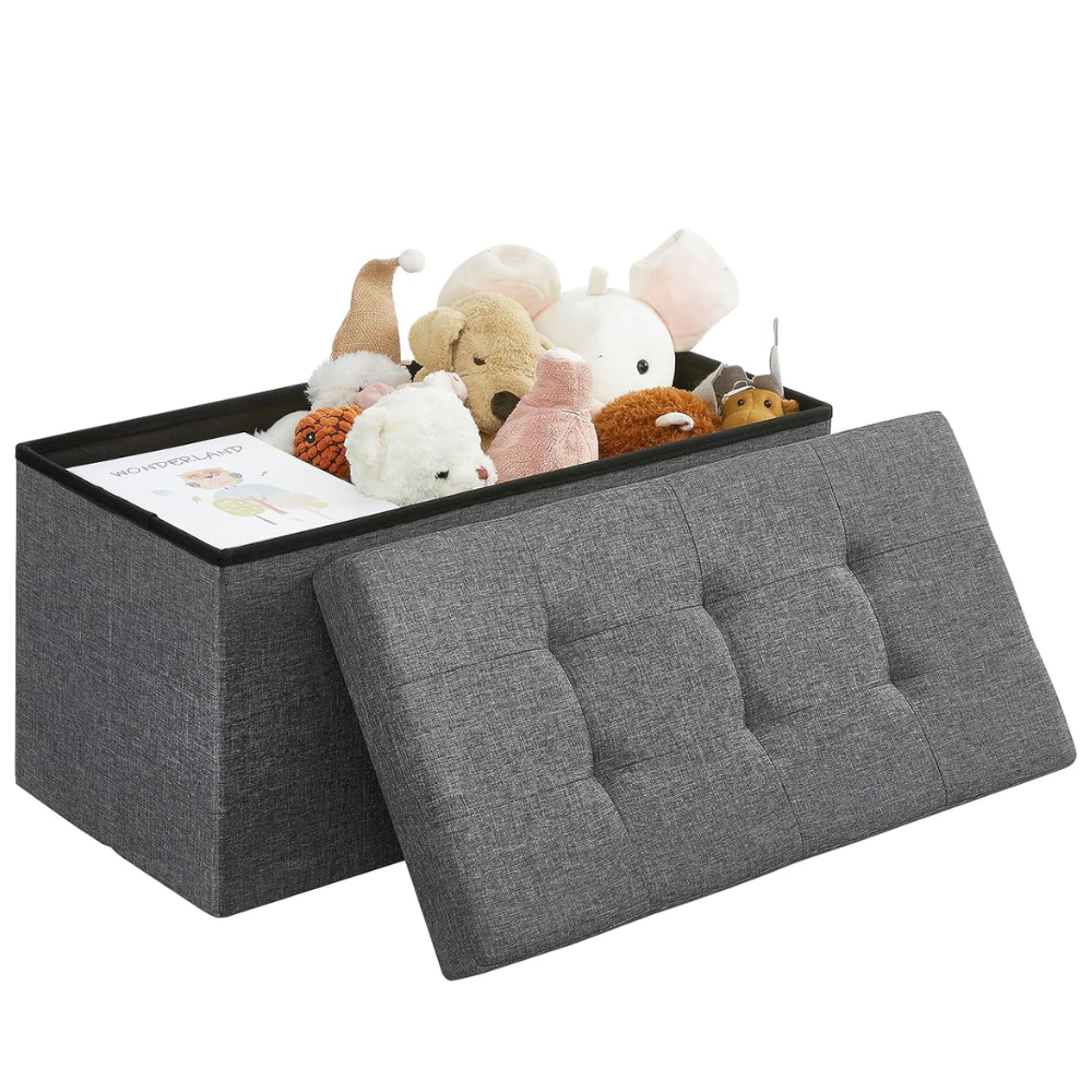 Banqueta Baul Almacenaje Tela Gris Tranna-3