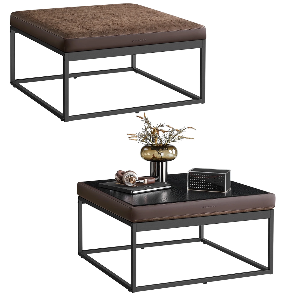 Mesa Centro Cuadrada Cuero PU con Cubierta Reversible Frovi-1