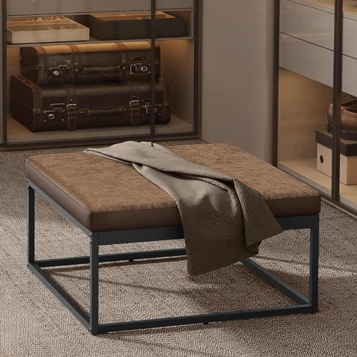 Mesa Centro Cuadrada Cuero PU con Cubierta Reversible Frovi-3