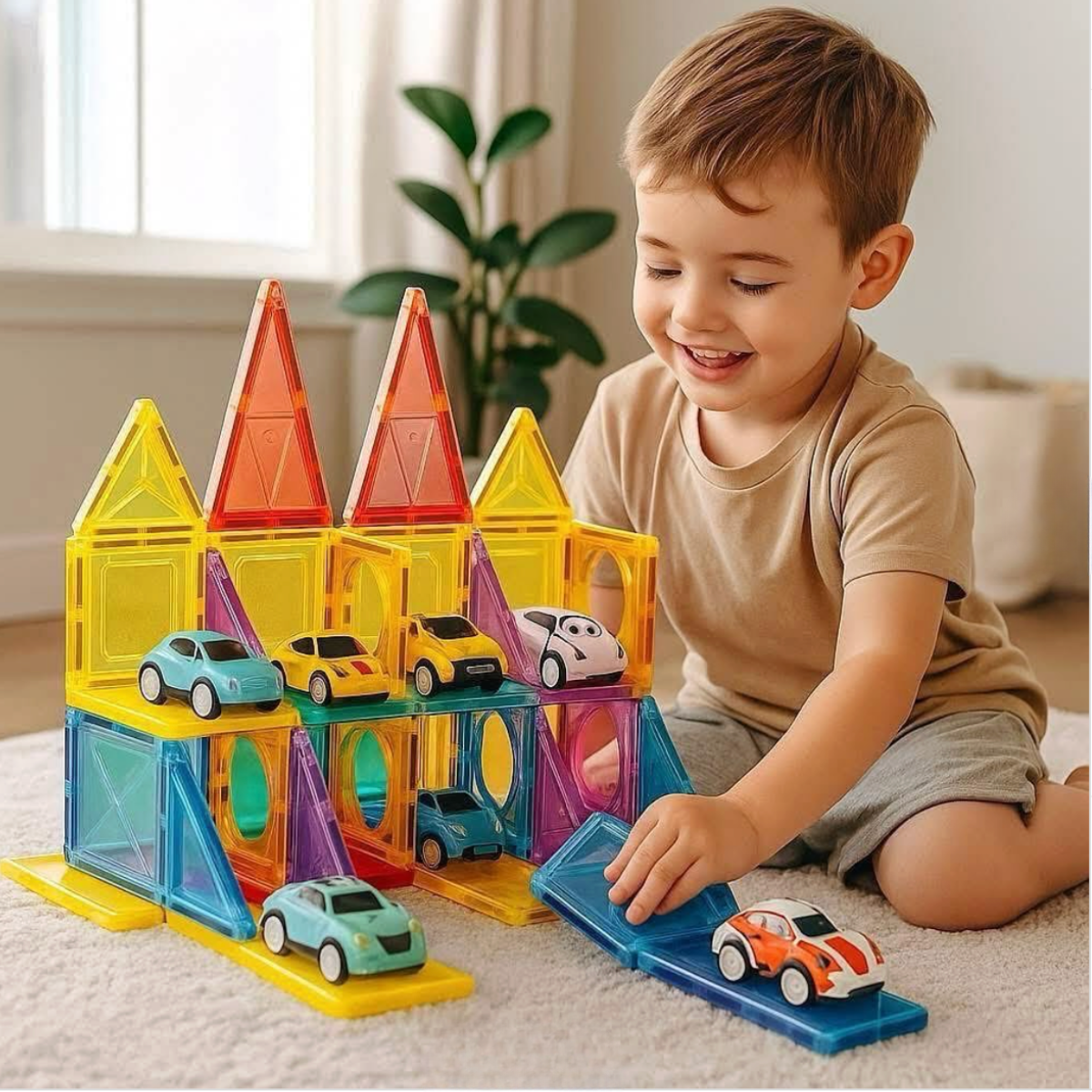 Set Bloques Magneticos Construcción Parking y Autitos 68 pzs-2