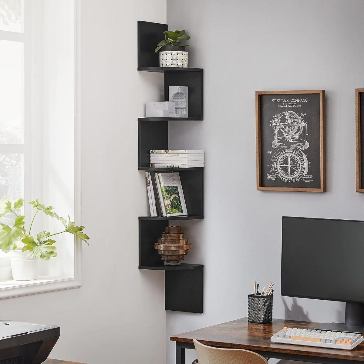 Mueble Estante Esquinero ZigZag Negro Svanvik-5