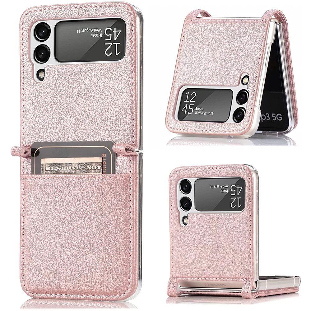 Carcasa Cuero Tpu Rosada Compatible Samsung Z Flip 3 +Lámina-1