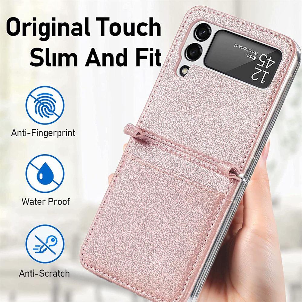 Carcasa Cuero Tpu Rosada Compatible Samsung Z Flip 3 +Lámina-3