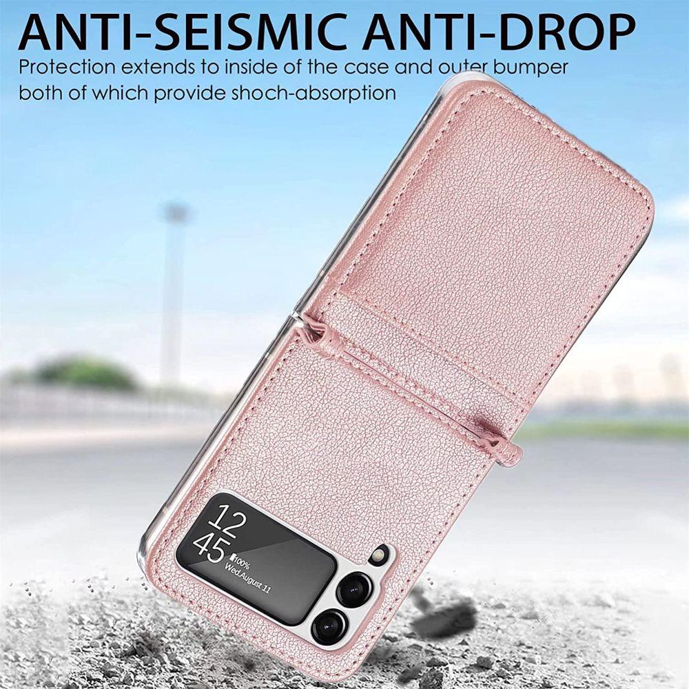 Carcasa Cuero Tpu Rosada Compatible Samsung Z Flip 3 +Lámina-4