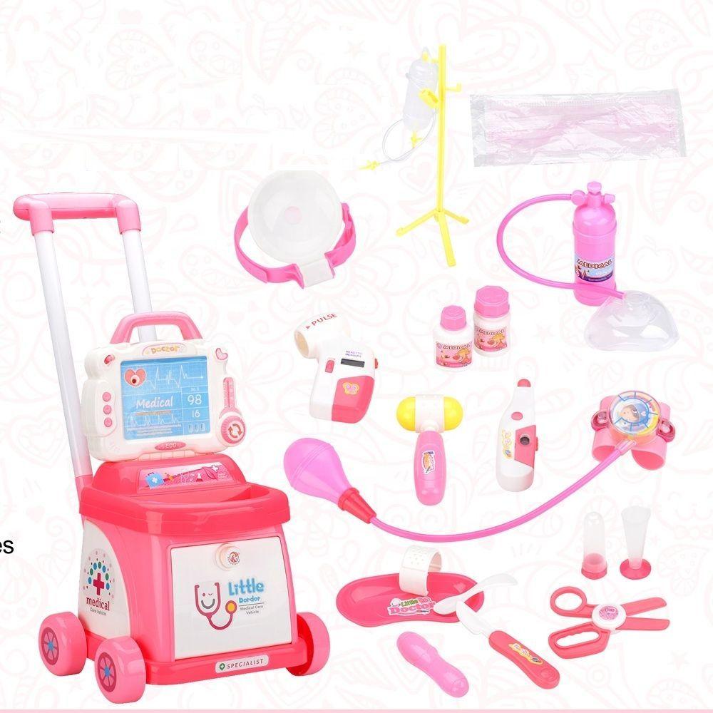 Carrito Medico Doctor Infantil Luces Sonidos Rosa-1