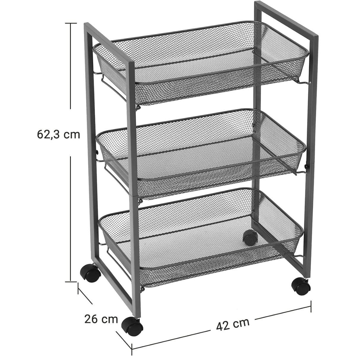 Carro Organizador Ruedas Metal Multiuso 3 Niveles Randers-2
