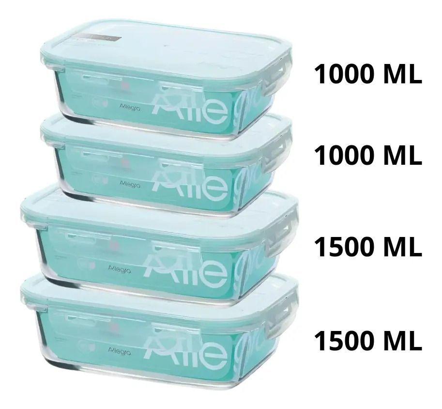 Set 4 Taper Herméticos De Vidrio Allegra - 1.000ml Y 1.500ml Trasparente-1