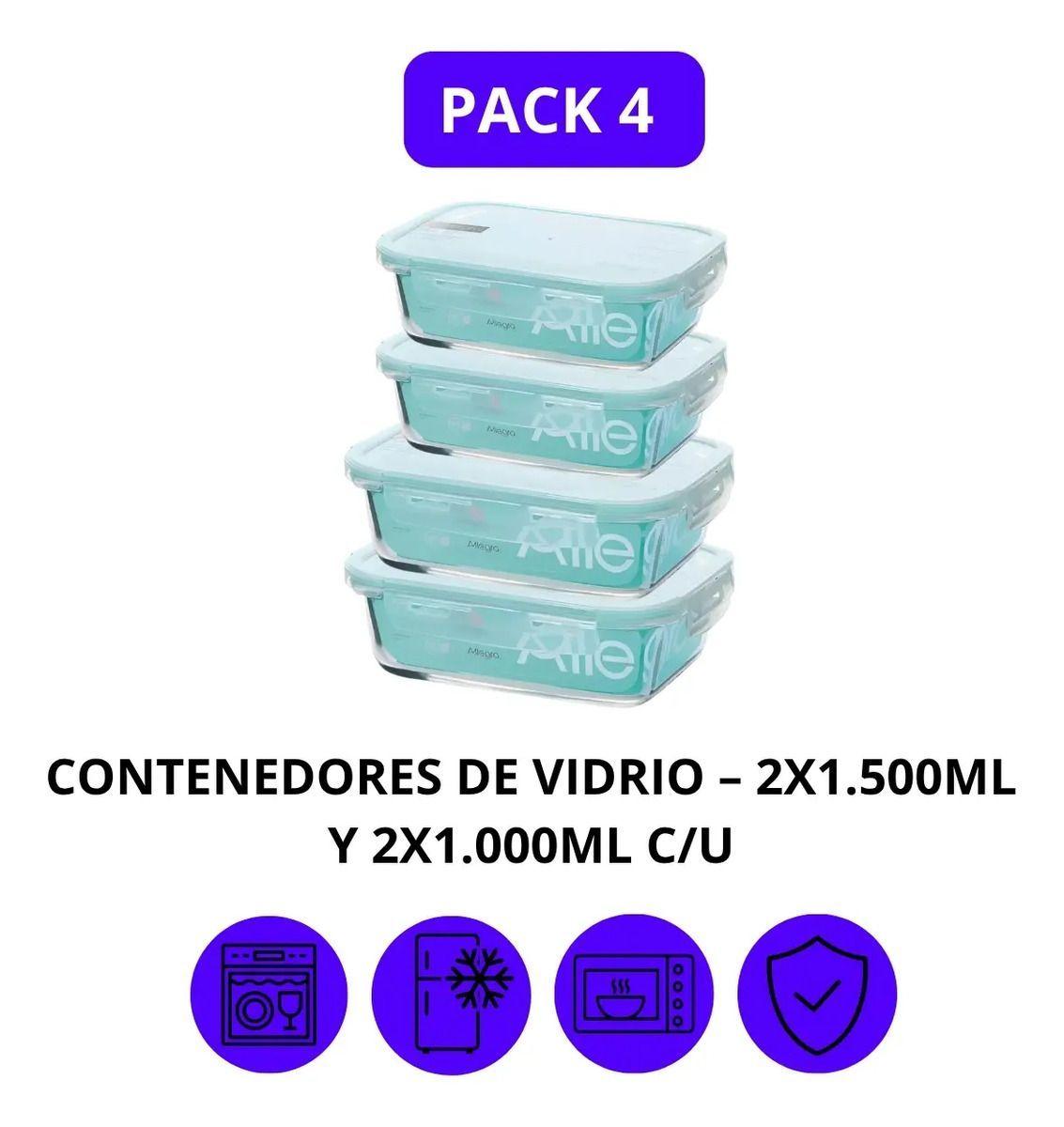 Set 4 Taper Herméticos De Vidrio Allegra - 1.000ml Y 1.500ml Trasparente-2
