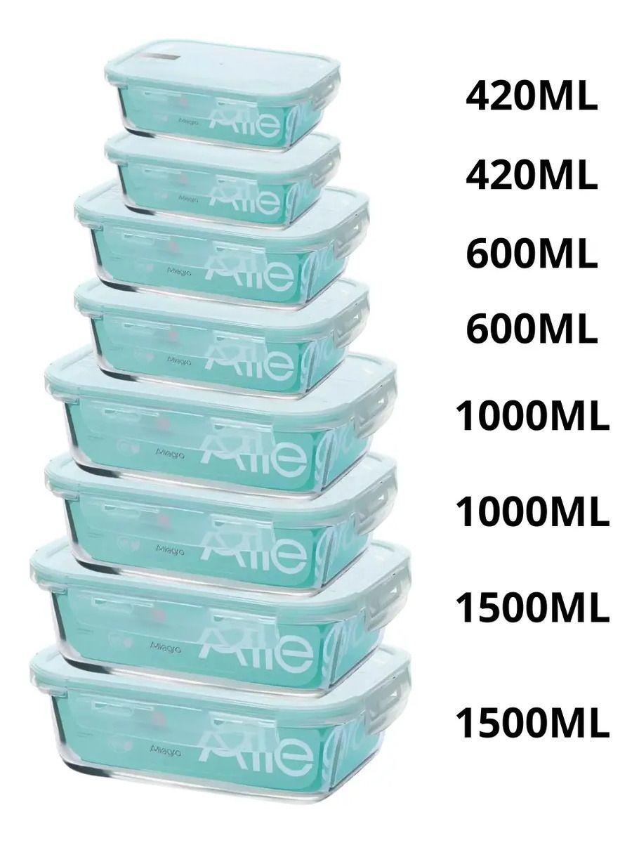 Set De 8 Tapers Contenedor Hermeticos De Vidrio Allegra Celeste-1
