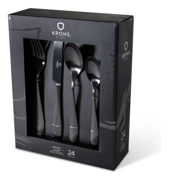 Set De Cubiertos X24 Piezas Black Krons Acero Inox Elegante Color Negro-0