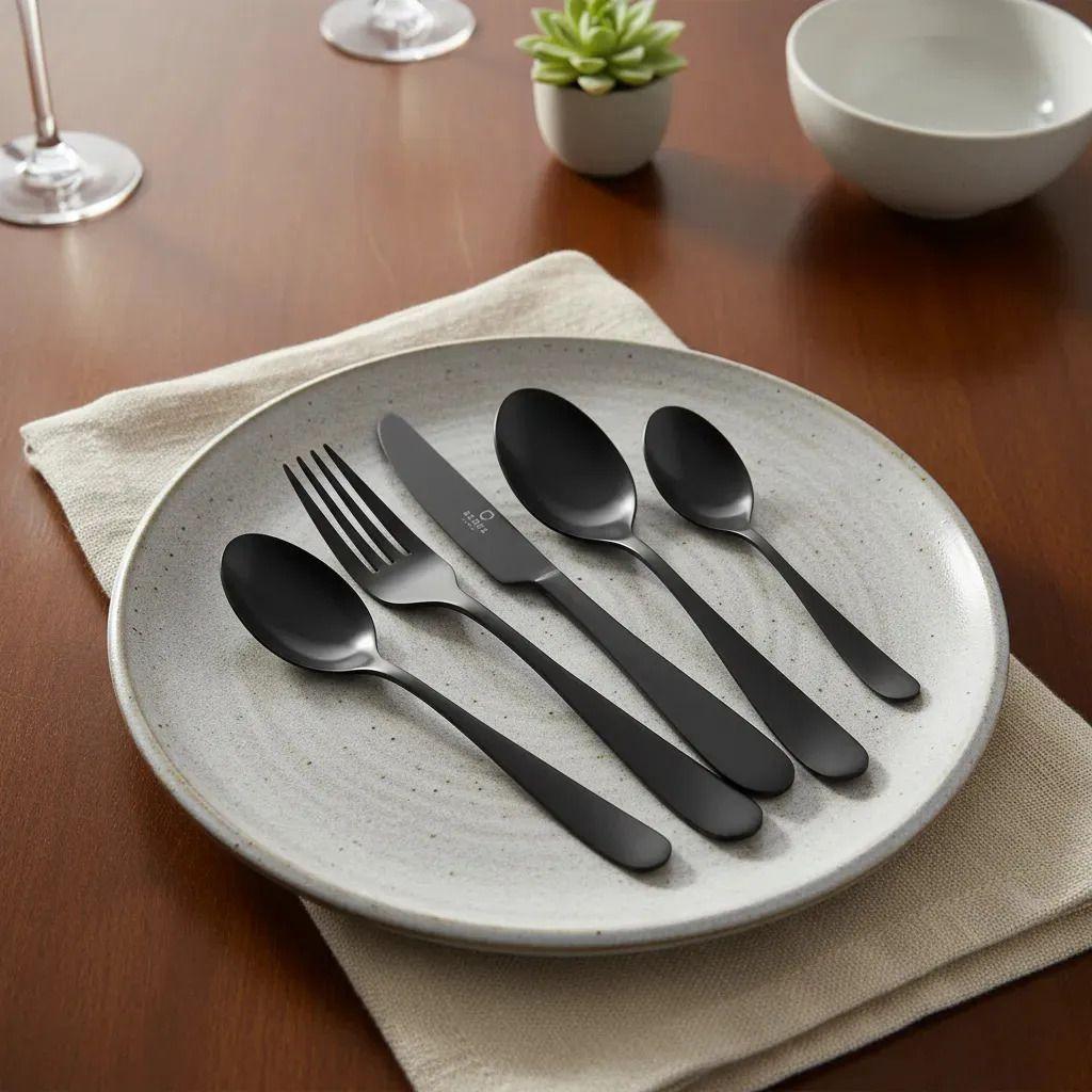 Set De Cubiertos X24 Piezas Black Krons Acero Inox Elegante Color Negro-1
