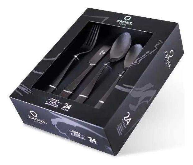 Set De Cubiertos X24 Piezas Black Krons Acero Inox Elegante Color Negro-3