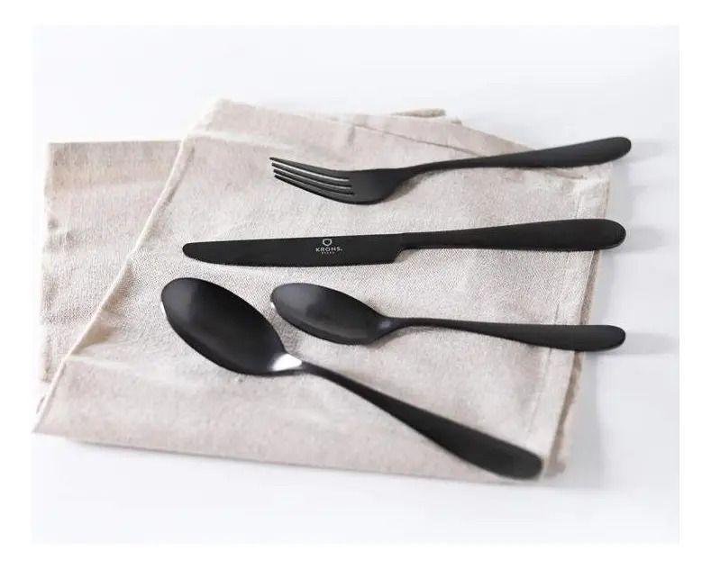 Set De Cubiertos X24 Piezas Black Krons Acero Inox Elegante Color Negro-4