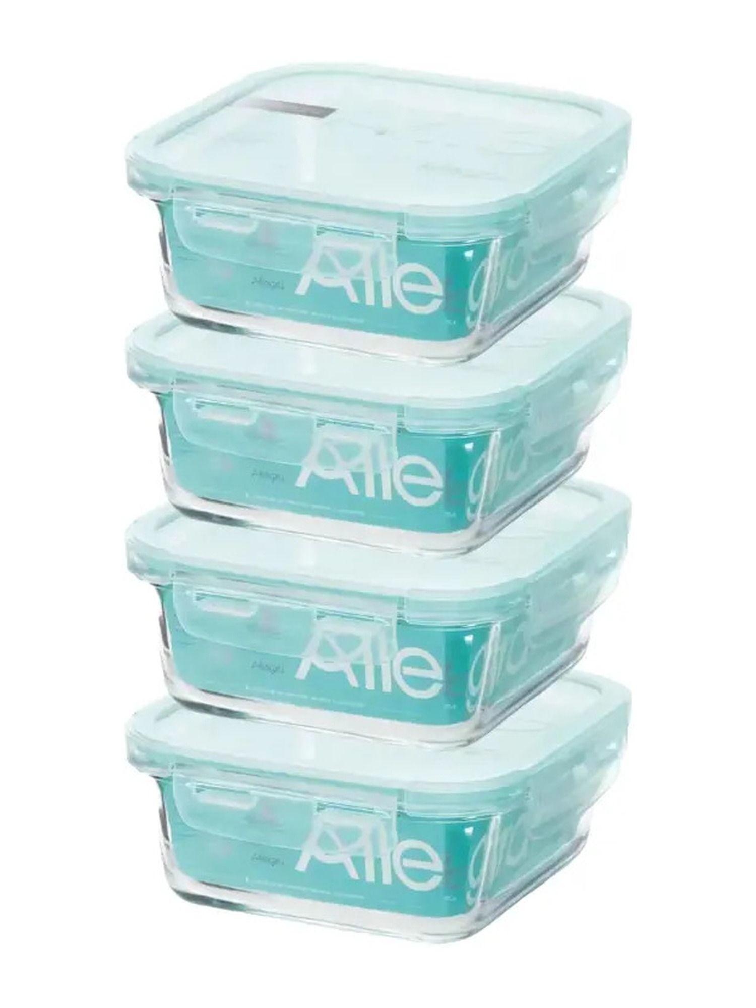 Set 4 Contenedores Herméticos Vidrio 740 Ml Tapa Celeste-0