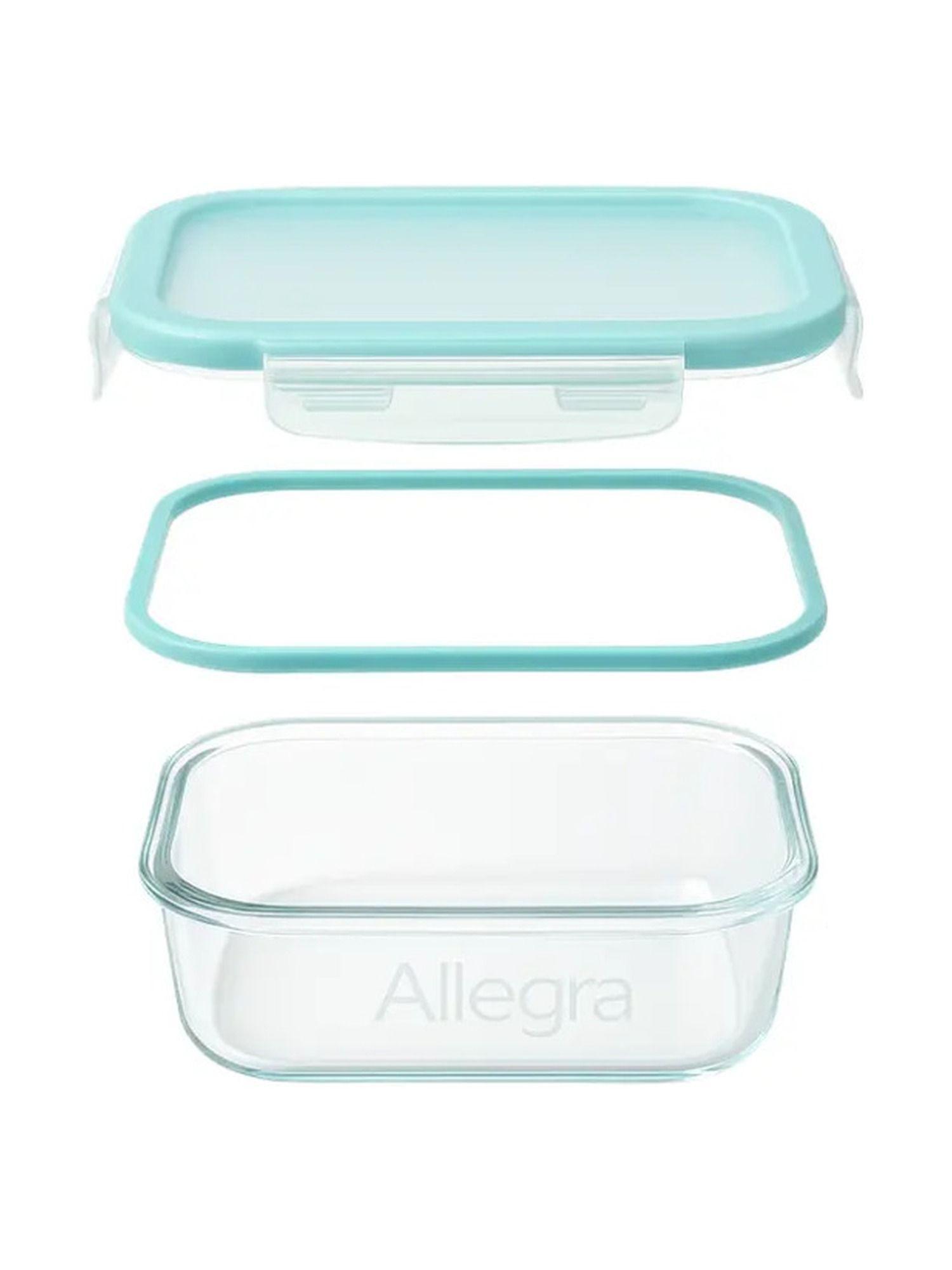 Set 4 Contenedores Herméticos Vidrio 740 Ml Tapa Celeste-1