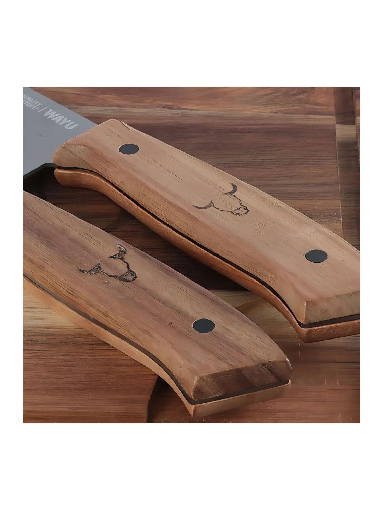 Set Parrillero 3 Piezas Tabla De Madera Cuchillo Y Tenedor-1