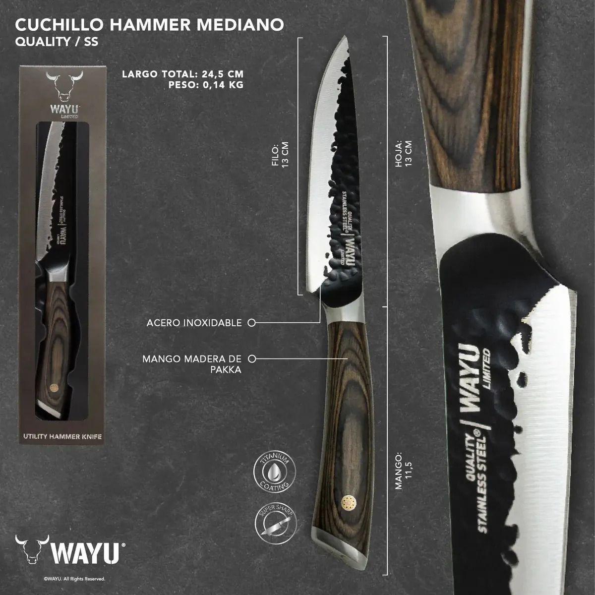 Cuchillo De Cocina Utilitario Hoja Martillada Mango Pakka-3