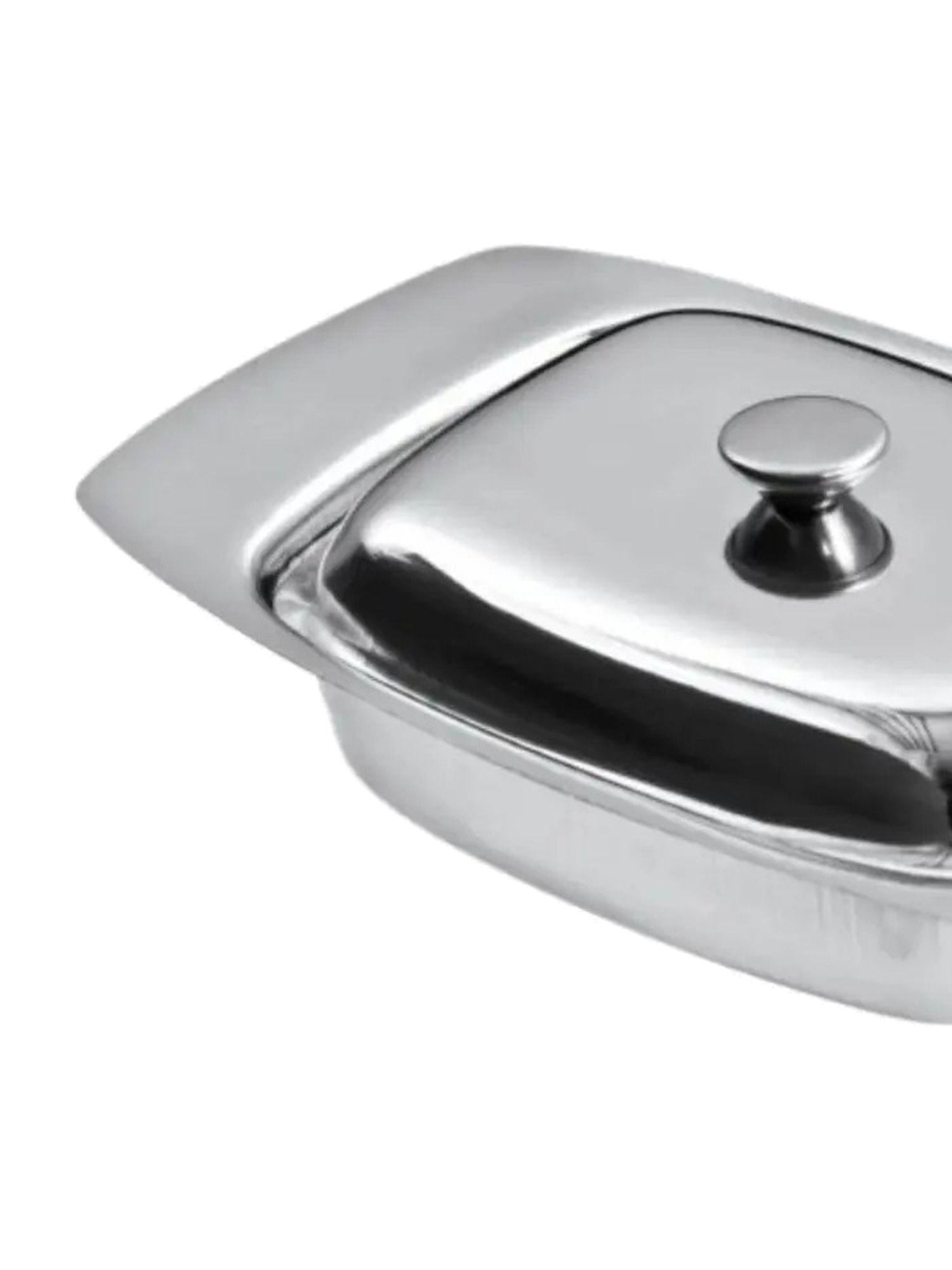 Mantequillera Rectangular Acero Inoxidable Con Tapa Y Base-1