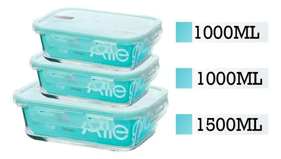 Set De 3 Tapers Tupper Hermeticos De Vidrio Allegra Celeste-1